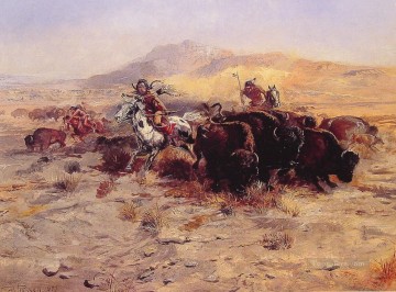 Buffalo Hunt cowboy Charles Marion Russell Indiana Oil Paintings